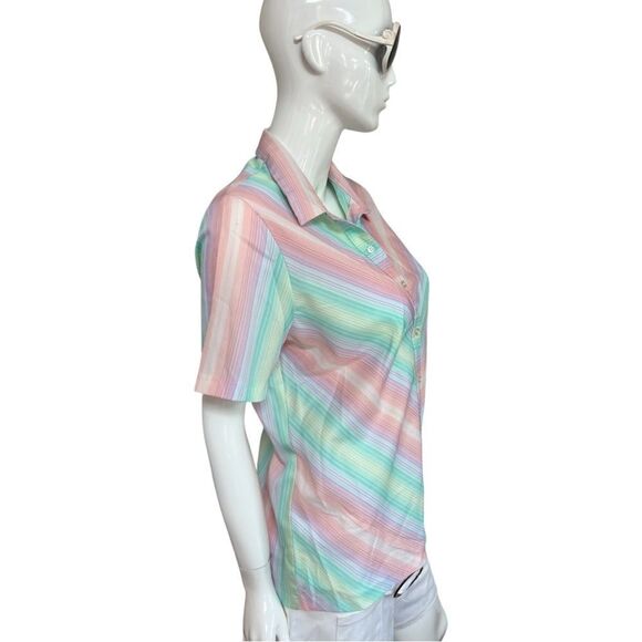 KILLER Vintage 1970s Pastel Rainbow Stripe Button Down Blouse - Picture 8 of 11